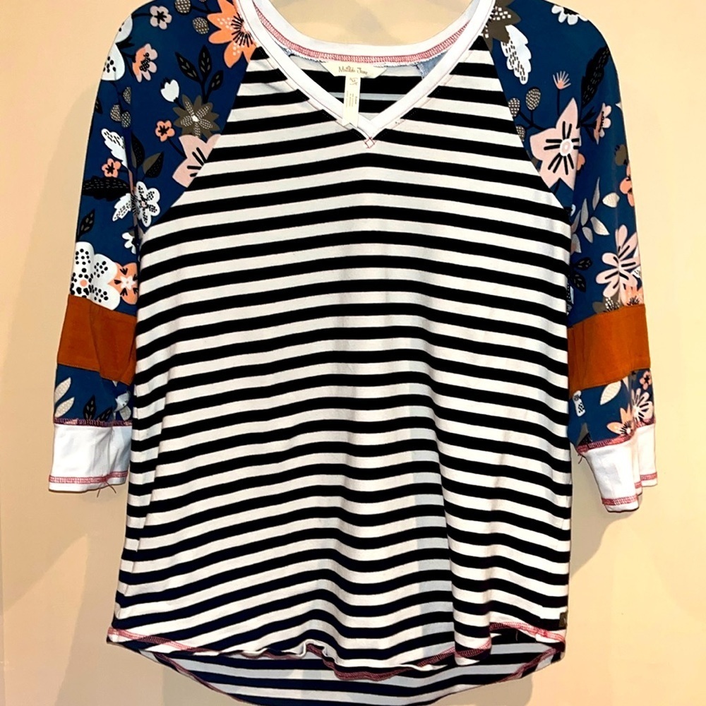 Matilda Jane tshirt cotton spandex combo stripes and florals size medium
